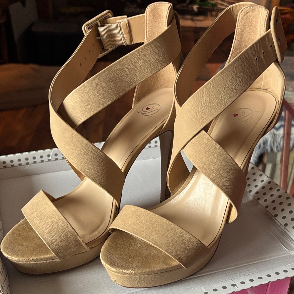 Women's Tan Strappy Platform High Heel Sandals